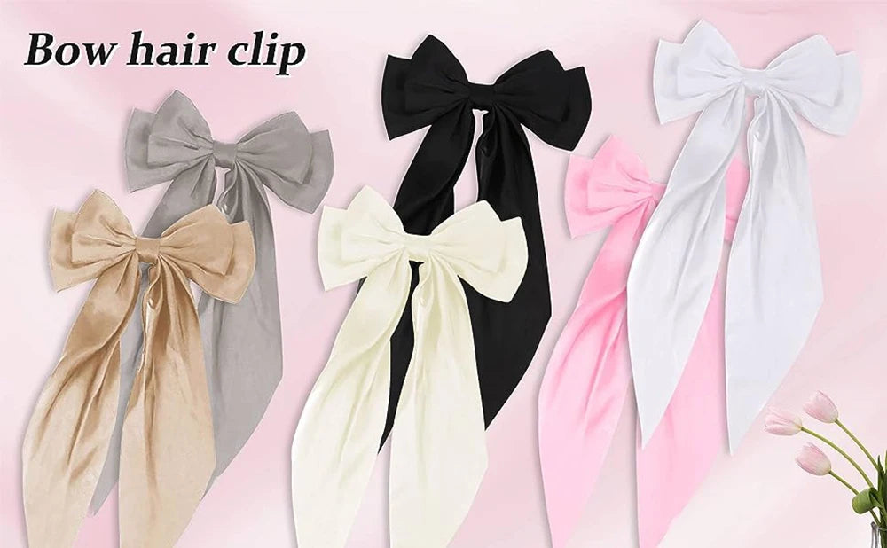 Hair Bows for Girls Ribbons Pink/Black/White Bow Girls Ribbon Hair Accessories Simple Solid Satin Spring Clip Hair Pin for Woman