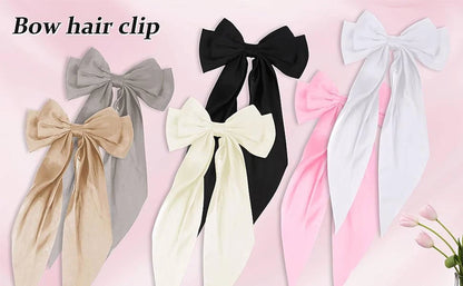 Hair Bows for Girls Ribbons Pink/Black/White Bow Girls Ribbon Hair Accessories Simple Solid Satin Spring Clip Hair Pin for Woman