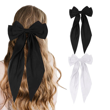 Hair Bows for Girls Ribbons Pink/Black/White Bow Girls Ribbon Hair Accessories Simple Solid Satin Spring Clip Hair Pin for Woman