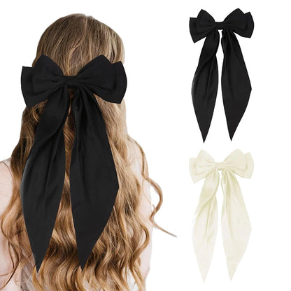 Hair Bows for Girls Ribbons Pink/Black/White Bow Girls Ribbon Hair Accessories Simple Solid Satin Spring Clip Hair Pin for Woman
