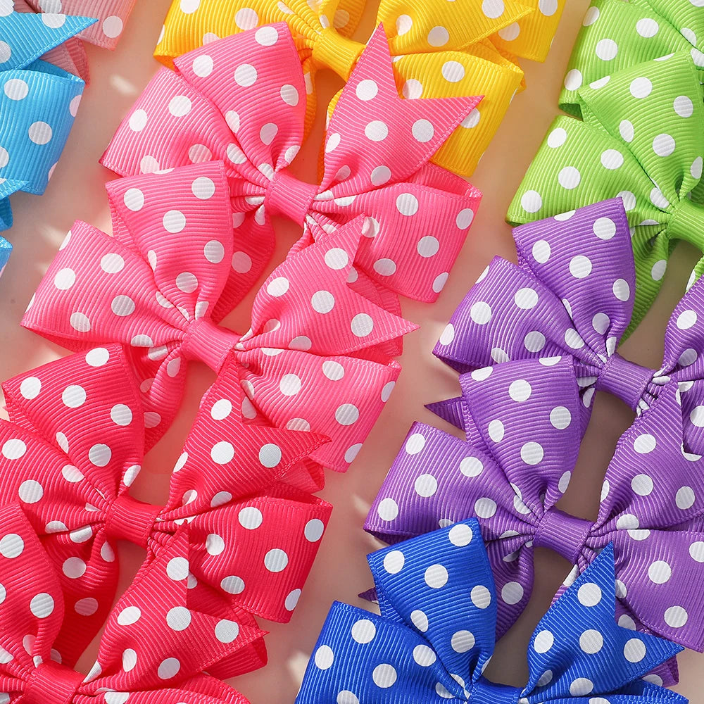 30Pcs random color ribbon hair bows hair clip classic children's polka dot hair clip boutique cheer bow hair bangs hairgripes
