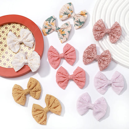 2Pcs/Set Solid Color Kids Bows Hair Clips for Baby Girls Handmade Plaid Bowknot Hairpin Barrettes Photograph Hair Accessories