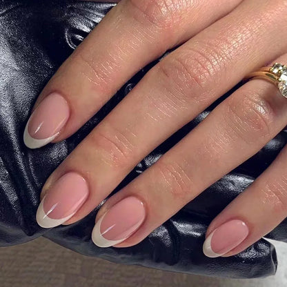 Elegant French Noble Gold Glitter Powder White Simple Almond Fake Nails Art False Nails Charm Tips Press on Nails Manicure Tools