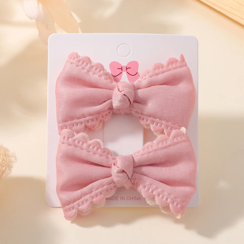 2Pcs/Set Solid Color Kids Bows Hair Clips for Baby Girls Handmade Plaid Bowknot Hairpin Barrettes Photograph Hair Accessories