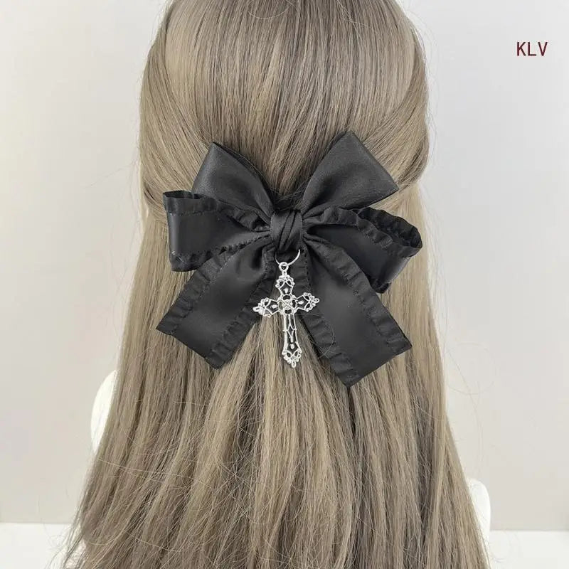Goth Ribbon Bowknot Hair Clip Sweet Large Bows Hairpin Women Hair Styling Accessories for Thin Hair French Barrettes