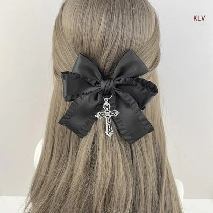 Goth Ribbon Bowknot Hair Clip Sweet Large Bows Hairpin Women Hair Styling Accessories for Thin Hair French Barrettes