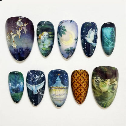 24 uñas postizas con estampado de flores, color vino tinto, rubor, almendra, reutilizables, para verano.