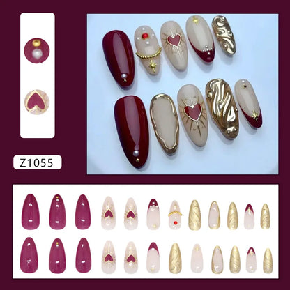 24pcs Blue Ocean Series False Nails Aurora Mermaid Shell Pearl Design Fake Nails Fairy Sweet Style French Almond Press on Nails