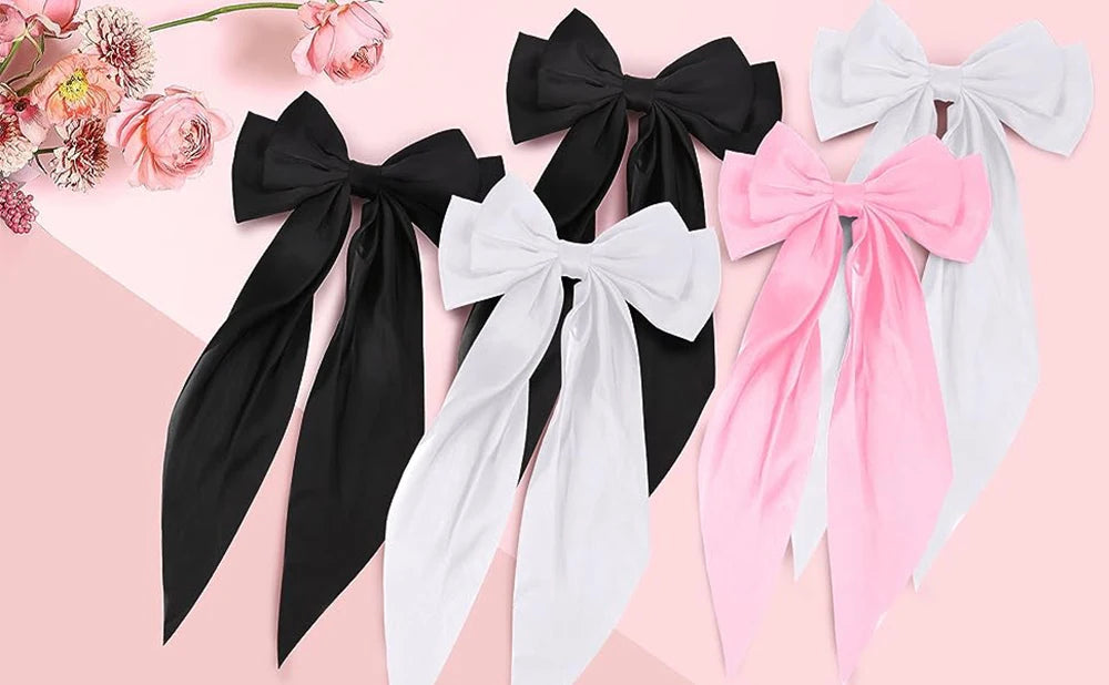 Hair Bows for Girls Ribbons Pink/Black/White Bow Girls Ribbon Hair Accessories Simple Solid Satin Spring Clip Hair Pin for Woman