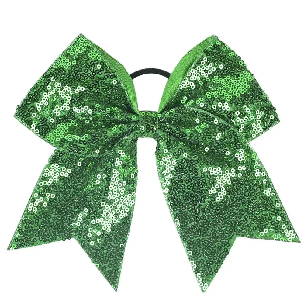 Big Bowknot Girl Hairband Girls Ribbon Cheerleading Hair Bows with Sequin Beads Kids Ponytail Holder Women Elastic Hair Tie