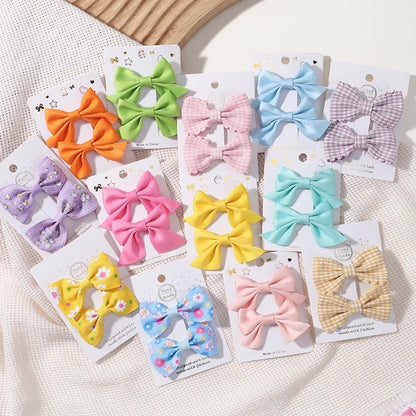 2Pcs/Set Solid Color Kids Bows Hair Clips for Baby Girls Handmade Plaid Bowknot Hairpin Barrettes Photograph Hair Accessories
