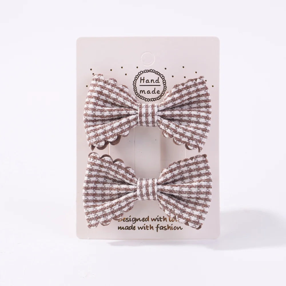 2Pcs/Set Solid Color Kids Bows Hair Clips for Baby Girls Handmade Plaid Bowknot Hairpin Barrettes Photograph Hair Accessories