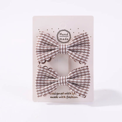 2Pcs/Set Solid Color Kids Bows Hair Clips for Baby Girls Handmade Plaid Bowknot Hairpin Barrettes Photograph Hair Accessories