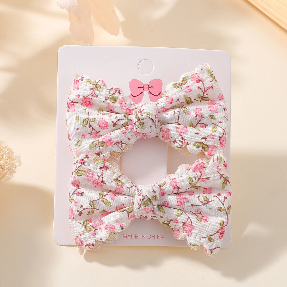 2Pcs/Set Solid Color Kids Bows Hair Clips for Baby Girls Handmade Plaid Bowknot Hairpin Barrettes Photograph Hair Accessories
