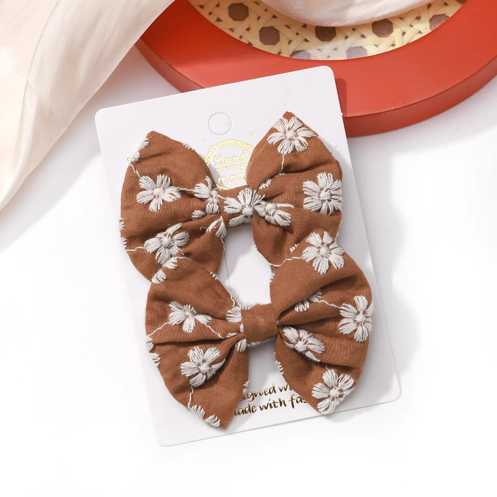 2Pcs/Set Solid Color Kids Bows Hair Clips for Baby Girls Handmade Plaid Bowknot Hairpin Barrettes Photograph Hair Accessories