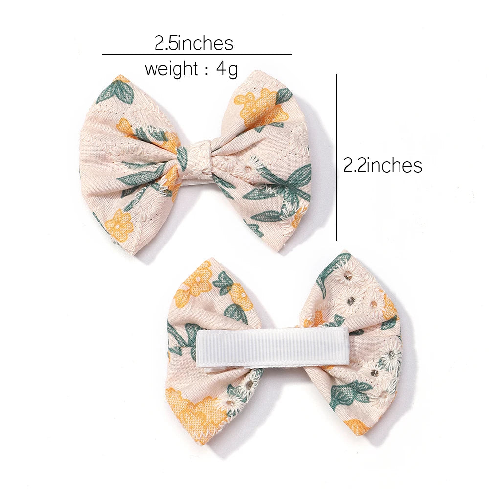 2Pcs/Set Solid Color Kids Bows Hair Clips for Baby Girls Handmade Plaid Bowknot Hairpin Barrettes Photograph Hair Accessories