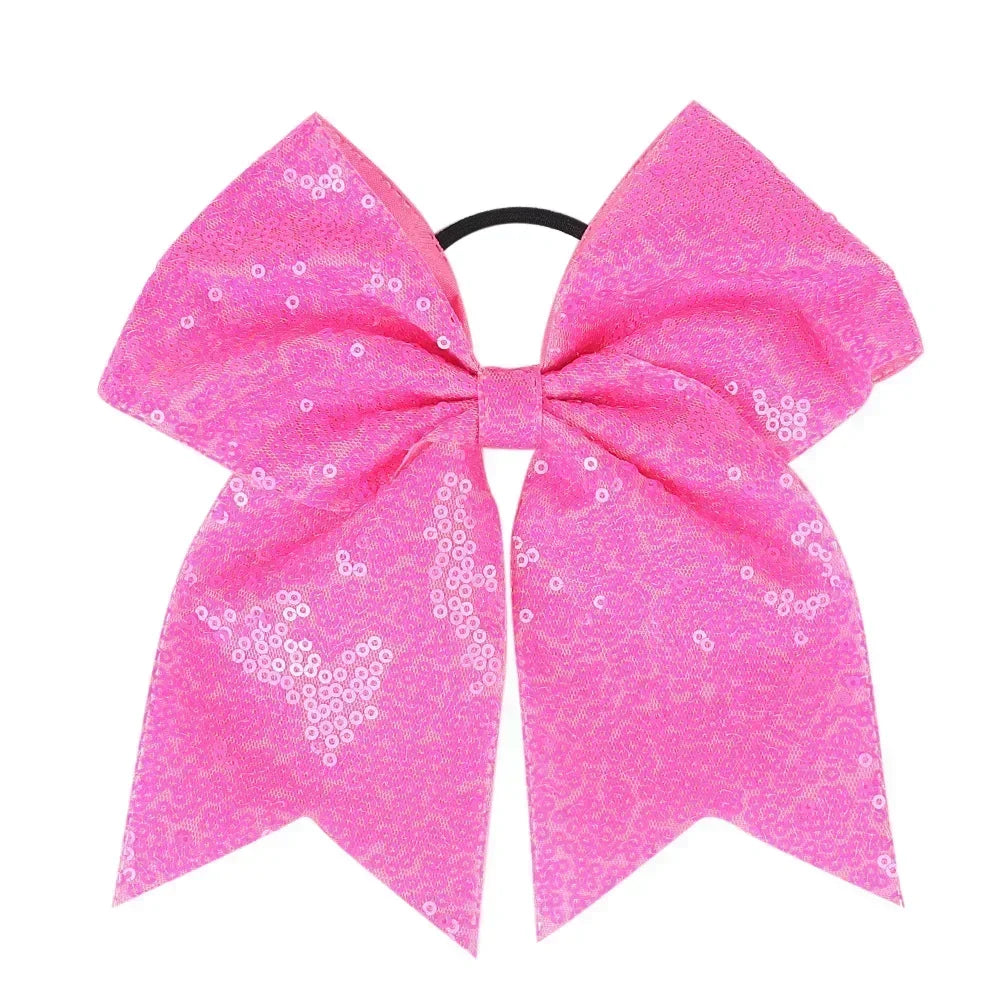 Big Bowknot Girl Hairband Girls Ribbon Cheerleading Hair Bows with Sequin Beads Kids Ponytail Holder Women Elastic Hair Tie