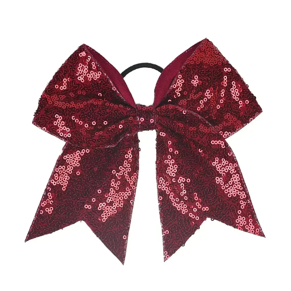 Big Bowknot Girl Hairband Girls Ribbon Cheerleading Hair Bows with Sequin Beads Kids Ponytail Holder Women Elastic Hair Tie