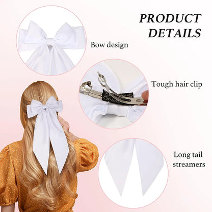 Hair Bows for Girls Ribbons Pink/Black/White Bow Girls Ribbon Hair Accessories Simple Solid Satin Spring Clip Hair Pin for Woman