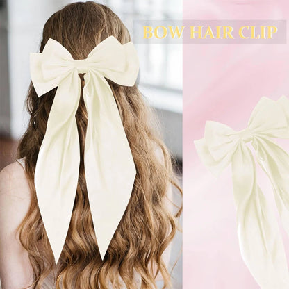 Hair Bows for Girls Ribbons Pink/Black/White Bow Girls Ribbon Hair Accessories Simple Solid Satin Spring Clip Hair Pin for Woman