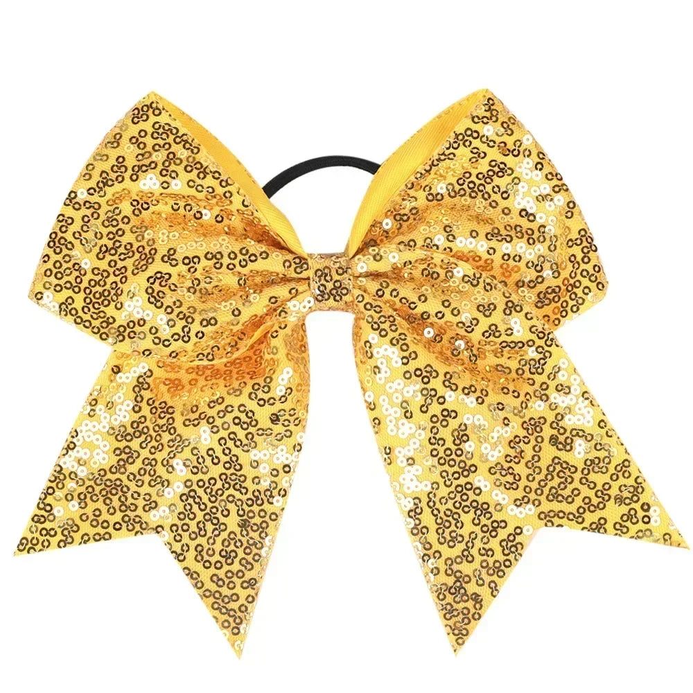 Big Bowknot Girl Hairband Girls Ribbon Cheerleading Hair Bows with Sequin Beads Kids Ponytail Holder Women Elastic Hair Tie