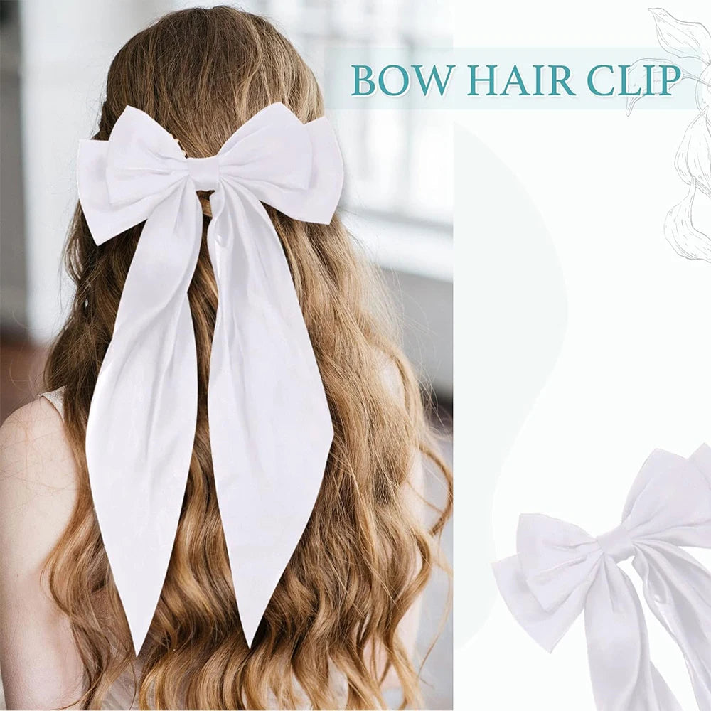 Hair Bows for Girls Ribbons Pink/Black/White Bow Girls Ribbon Hair Accessories Simple Solid Satin Spring Clip Hair Pin for Woman