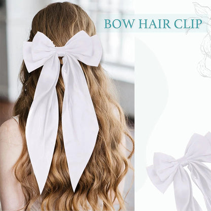 Hair Bows for Girls Ribbons Pink/Black/White Bow Girls Ribbon Hair Accessories Simple Solid Satin Spring Clip Hair Pin for Woman