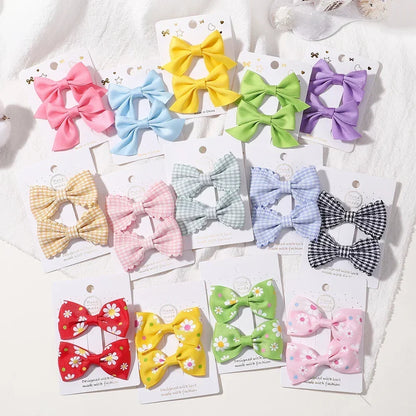 2Pcs/Set Solid Color Kids Bows Hair Clips for Baby Girls Handmade Plaid Bowknot Hairpin Barrettes Photograph Hair Accessories