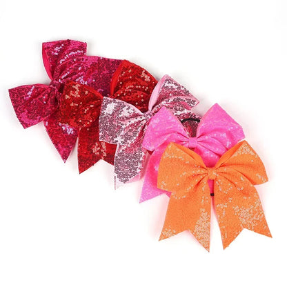 Big Bowknot Girl Hairband Girls Ribbon Cheerleading Hair Bows with Sequin Beads Kids Ponytail Holder Women Elastic Hair Tie