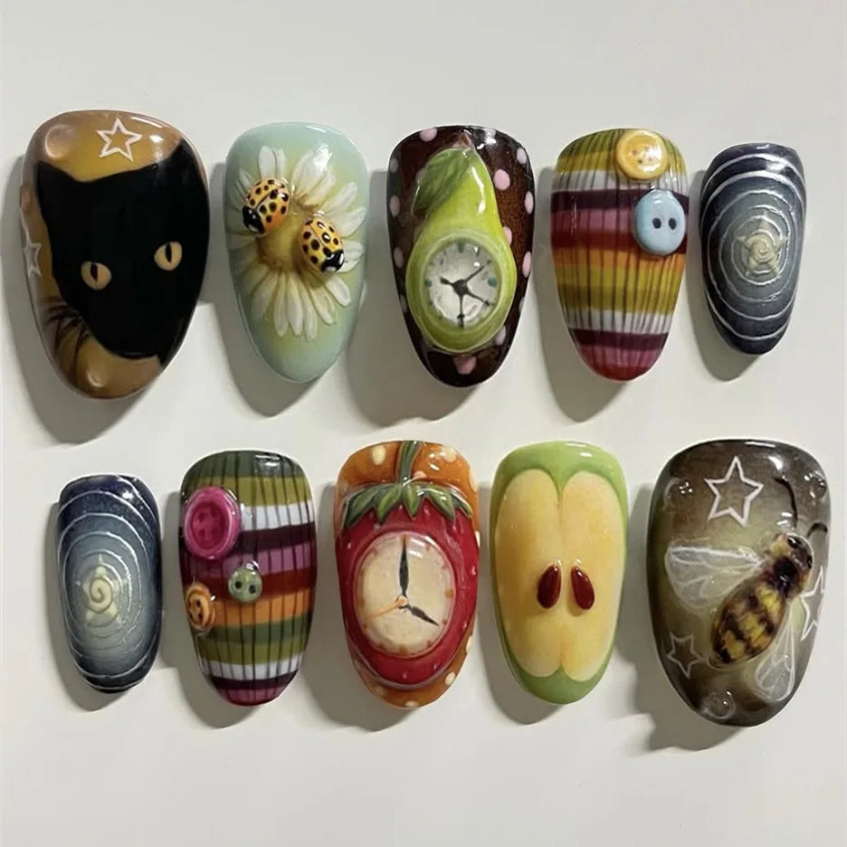 24 uñas postizas con estampado de flores, color vino tinto, rubor, almendra, reutilizables, para verano.