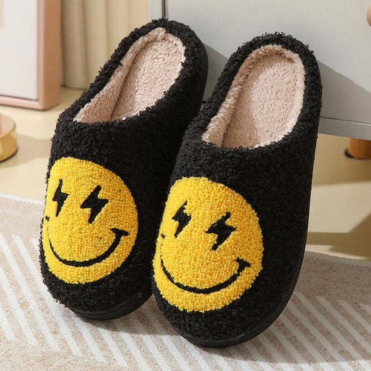 Pantuflas de algodón con cara sonriente de relámpago para interiores, cálidas para otoño e invierno. 