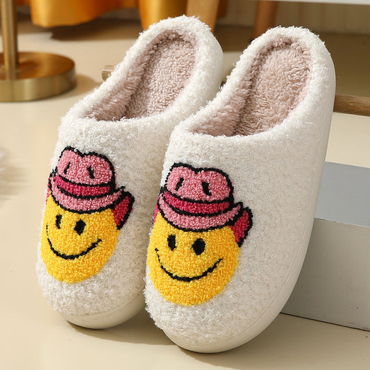 Bonitas pantuflas de algodón con estampado de mezclilla para interiores y exteriores, pantuflas cálidas de felpa. 