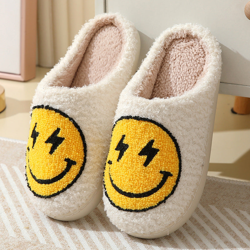Pantuflas de algodón con cara sonriente de relámpago para interiores, cálidas para otoño e invierno. 