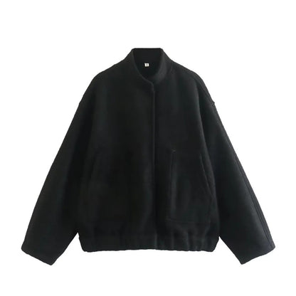 Chaqueta informal holgada estilo urbano Y2K con cuello alto y botones ocultos 