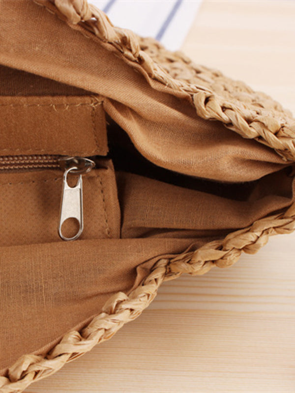 Bolso de hombro redondo tejido de paja, bolso tejido, bolso de playa, bolso de mujer de moda, bolso tejido de paja 
