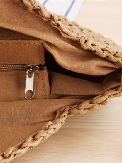 Bolso de hombro redondo tejido de paja, bolso tejido, bolso de playa, bolso de mujer de moda, bolso tejido de paja 