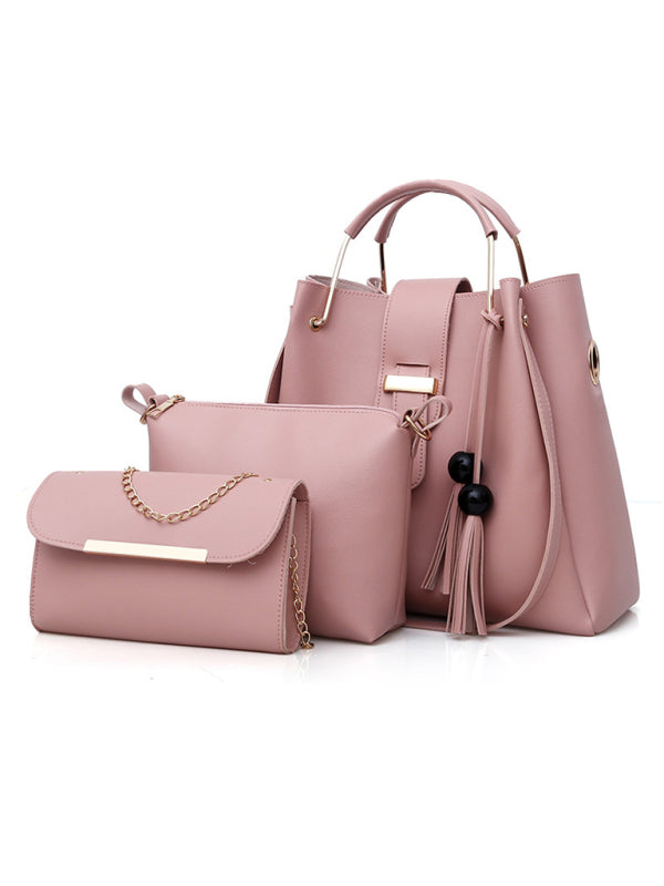 Bolso de mano de moda de un solo hombro tipo cubo para damas, bolso de equipaje, conjunto de tres piezas 