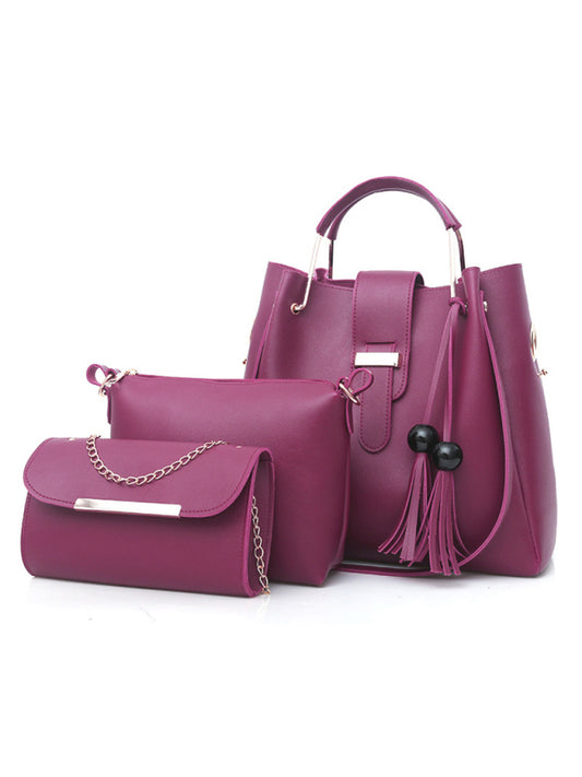 Bolso de mano de moda de un solo hombro tipo cubo para damas, bolso de equipaje, conjunto de tres piezas 
