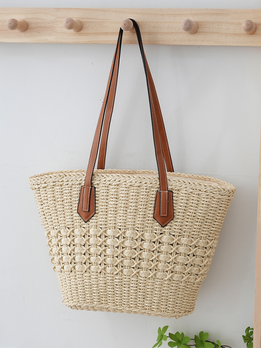 Nuevo bolso de paja de un solo hombro, bolso de mano informal de moda para vacaciones en la playa, bolso de mano de gran capacidad. 