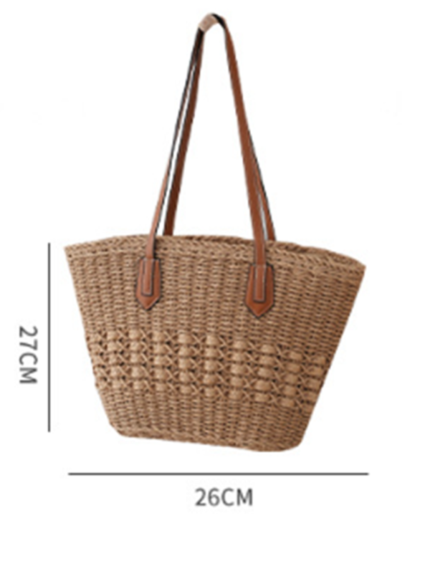 Nuevo bolso de paja de un solo hombro, bolso de mano informal de moda para vacaciones en la playa, bolso de mano de gran capacidad. 