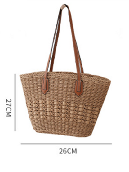 Nuevo bolso de paja de un solo hombro, bolso de mano informal de moda para vacaciones en la playa, bolso de mano de gran capacidad. 