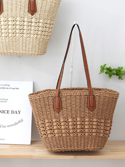 Nuevo bolso de paja de un solo hombro, bolso de mano informal de moda para vacaciones en la playa, bolso de mano de gran capacidad. 