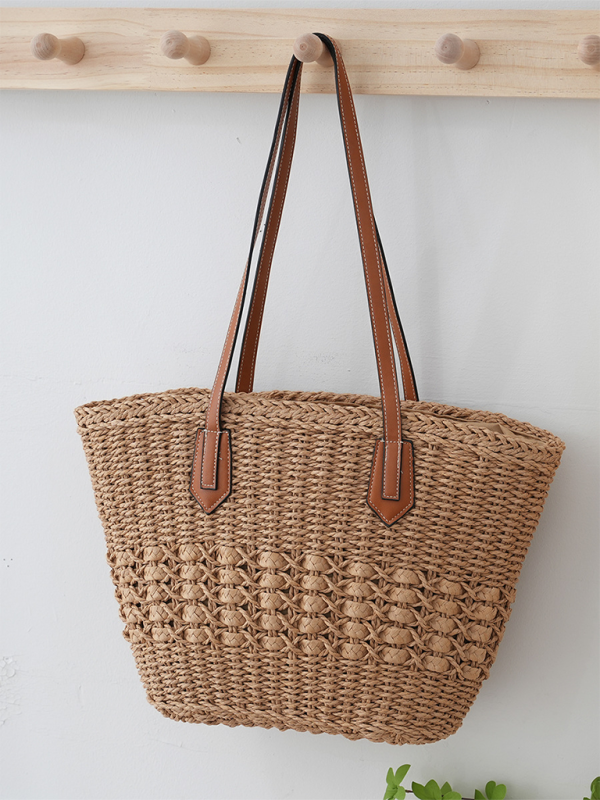 Nuevo bolso de paja de un solo hombro, bolso de mano informal de moda para vacaciones en la playa, bolso de mano de gran capacidad. 