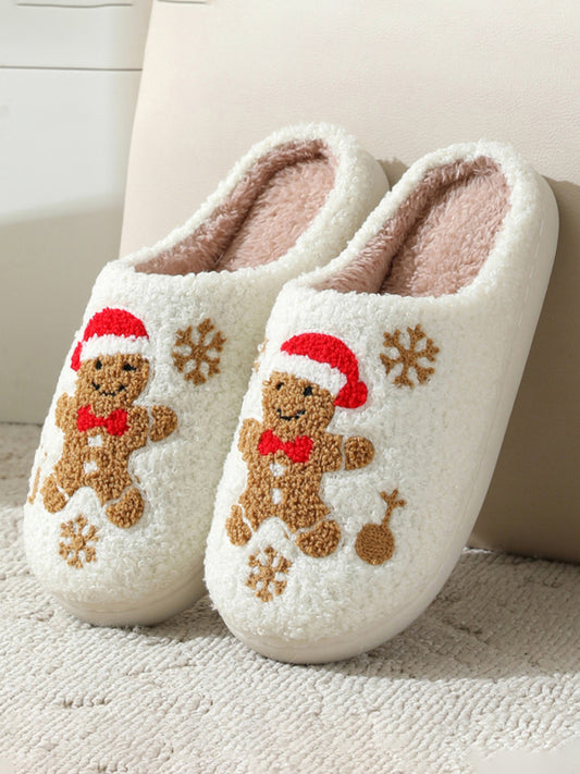 Pantuflas navideñas de peluche para interiores y exteriores con diseño de muñeco de nieve 