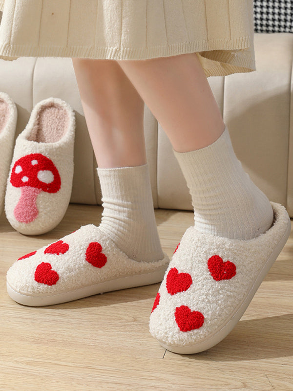 Pantuflas de algodón con diseño de amor para Navidad y San Valentín, para interiores y exteriores, de felpa y cálidas. 