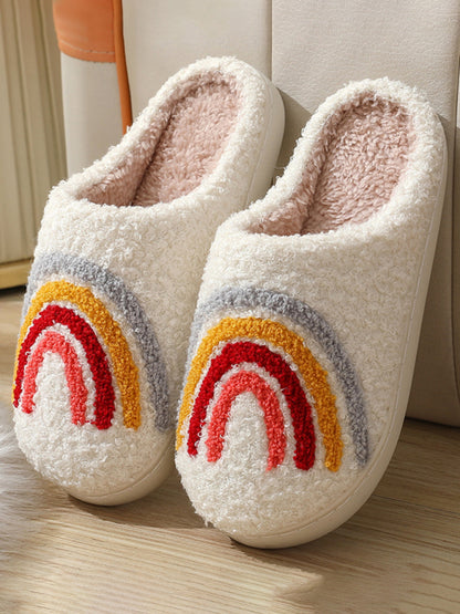 Bonitas pantuflas de algodón con estampado de arcoíris para interiores y exteriores, pantuflas cálidas de felpa. 