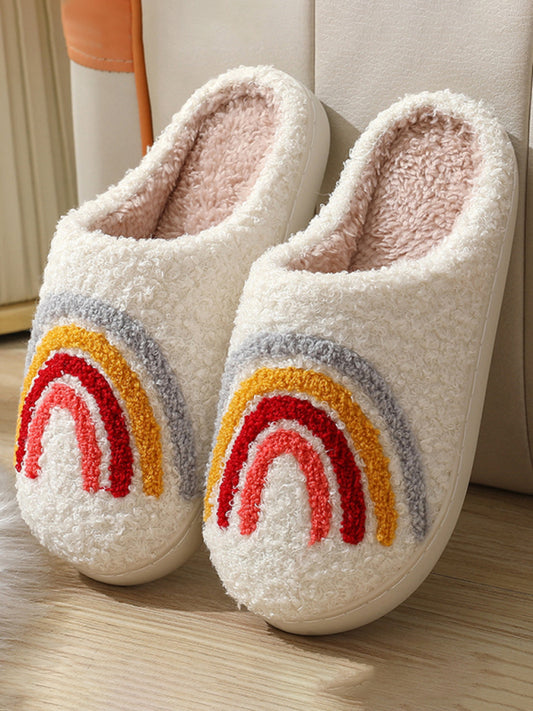 Bonitas pantuflas de algodón con estampado de arcoíris para interiores y exteriores, pantuflas cálidas de felpa. 