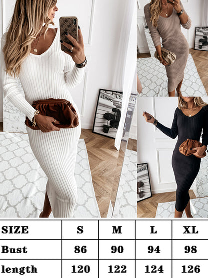 Vestido liso de manga larga para otoño e invierno. 