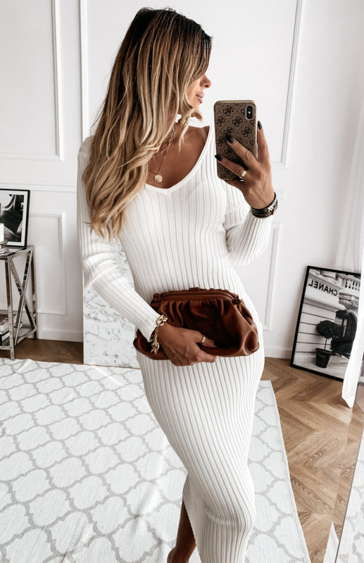 Vestido liso de manga larga para otoño e invierno. 