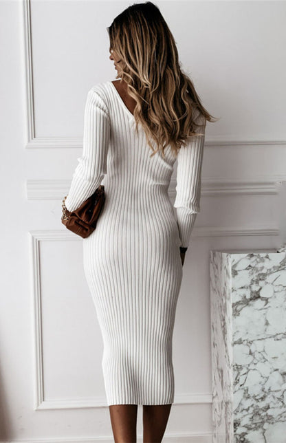 Vestido liso de manga larga para otoño e invierno. 